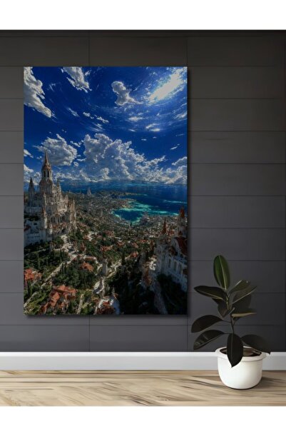 Teona Ahşap Φανταστική Πόλη των Κάστρων, Ξύλινο Διακοσμητικό Τραπέζι με Ελαιο...