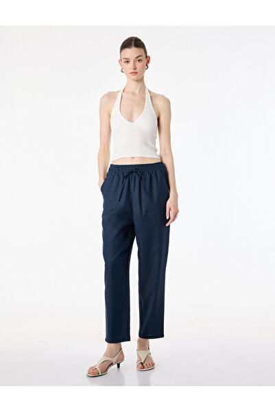 Koton Παντελόνι από λινό σε χρώμα καρότο με ελαστική μέση και τσέπες με κορδόνια