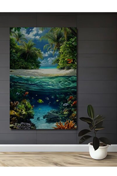 Teona Ahşap Τροπικός παράδεισος, υποβρύχιο τοπίο με ψάρια, ξύλινος διακοσμητι...