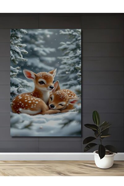 Teona Ahşap Χειμερινό Παραμύθι Ελαφάκια Ξύλινο Διακοσμητικό Τραπέζι με Εφέ Ελ...