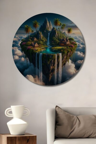 Teona Ahşap Στρογγυλό Ξύλινο Διακοσμητικό Τραπέζι με Εφέ Ελαιογραφίας  "Flyin...