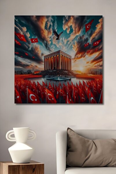 Teona Ahşap Ξύλινο διακοσμητικό τραπέζι με ελαιογραφία με το Μνημείο Ατατούρκ...