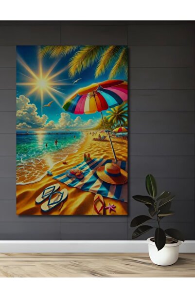 Teona Ahşap Καλοκαιρινή ηλιόλουστη παραλία, ελαιογραφία με εμφάνιση ξύλου, δι...