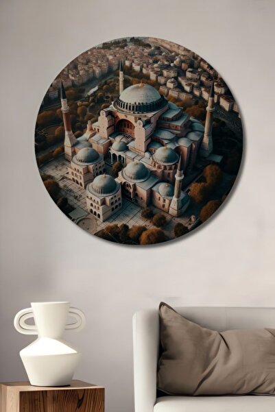 Teona Ahşap Στρογγυλή διακοσμητική ξύλινη εικόνα με ελαιογραφία ιστορικού τοπ...