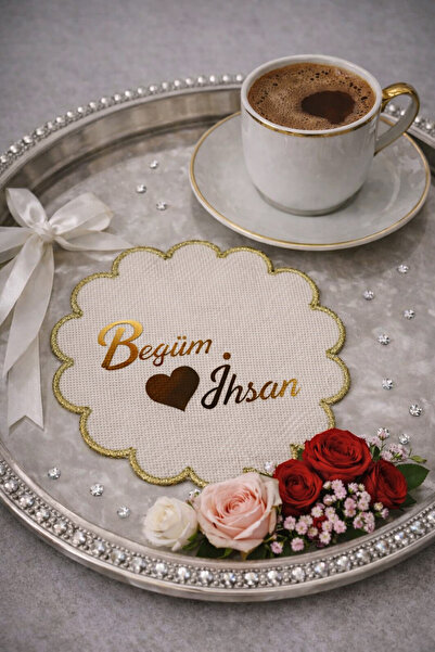 ATÖLYE3D Kişiye Özel Altın Yaldızlı Söz Mendili – Nişan & Damat Kahvesi İçin ...