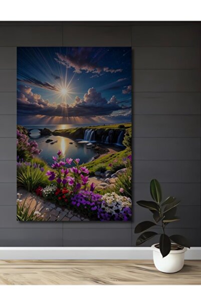 Teona Ahşap Ξύλινο διακοσμητικό τραπέζι με ελαιογραφία με θέμα τον καταρράκτη...