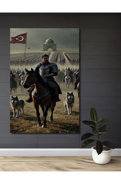 Teona Ahşap Οθωμανικός Πρίγκιπας σε Άλογο με Λύκους και Πολεμιστή στην Πλευρά...