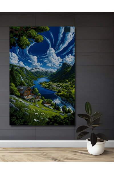 Teona Ahşap Ξύλινο Διακοσμητικό Τραπέζι με Θέμα Παραμυθένιο Τοπίο Φιορτ για Σ...