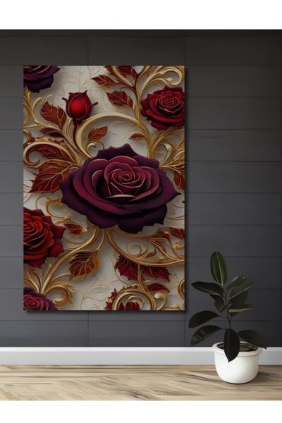 Teona Ahşap Κλασικό Ξύλινο Διακοσμητικό Πίνακα Τέχνης με Χρυσόφυλλα και Σκούρ...