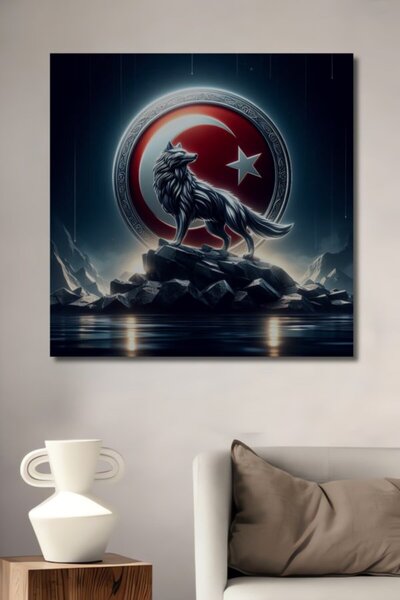 Teona Ahşap Μεγαλοπρεπές Ξύλινο Διακοσμητικό Πίνακα με Λύκο και Αστέρι Σελήνη...