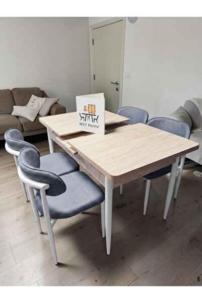 MSY HOME 4 Kişilik Lina A.gri Kumaş 80*130 Traverten Açılır Masa Sandalye Set...