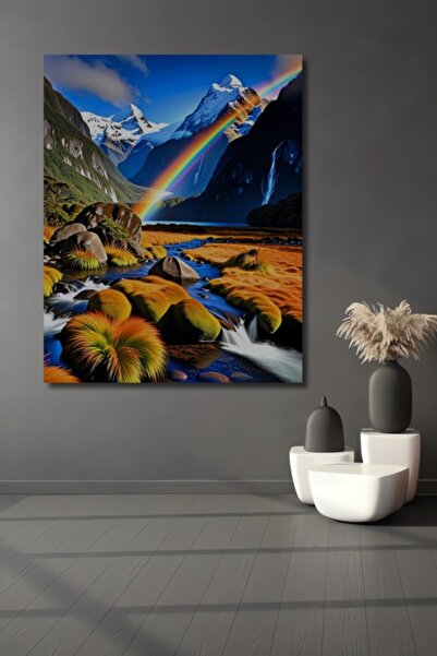 Teona Ahşap Εικονογράφηση ορεινής ποταμικής περιοχής με θέα στο ουράνιο τόξο,...