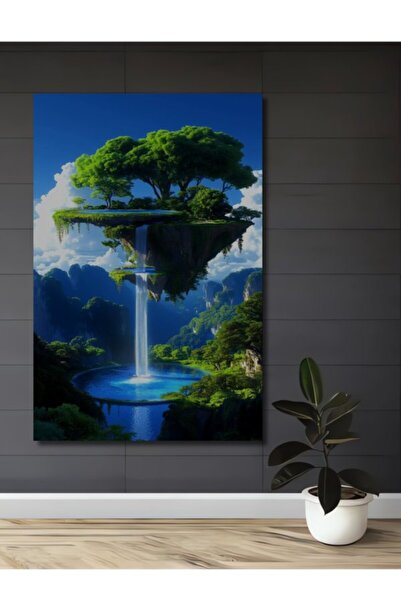 Teona Ahşap Ψηφιακή Τέχνη Flying Island Waterfall, Ξύλινο Διακοσμητικό Πίνακα...
