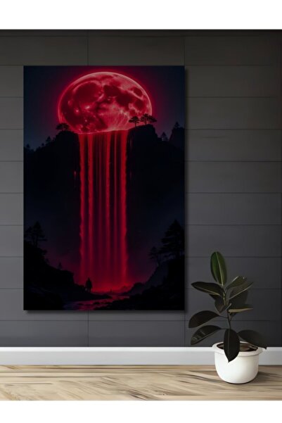 Teona Ahşap Ψηφιακή εκτύπωση Red Moon Waterfall Ξύλινο Διακοσμητικό Πίνακα γι...