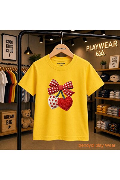 playwear Πλεκτό μπλουζάκι με στάμπα κερασιών και κορδέλα, 100% παιδικό unisex...