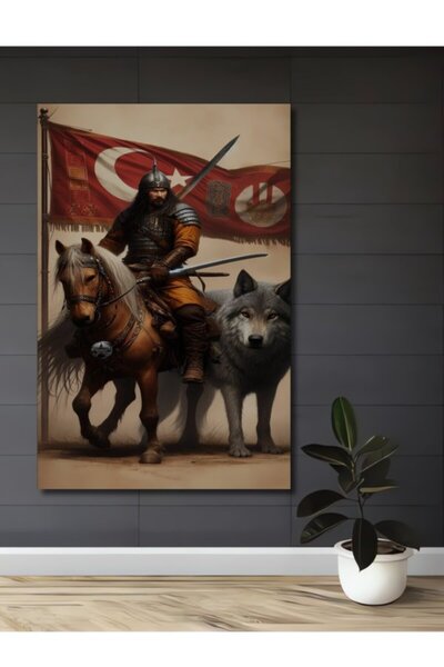 Teona Ahşap Τουρκικό Ξύλινο Διακοσμητικό Πίνακα με Άλπεις και Πολεμιστές Λύκο...