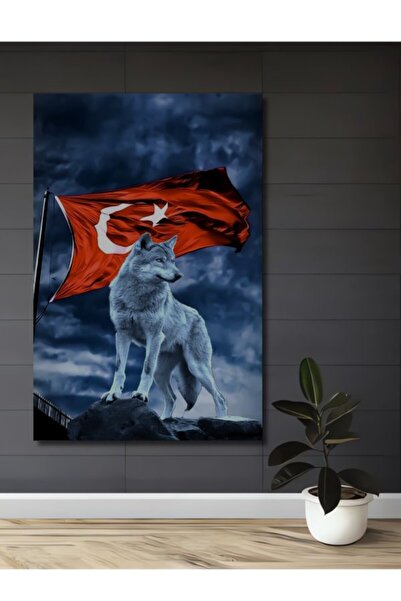 Teona Ahşap Ο λύκος και η τουρκική σημαία στην εικόνα Ξύλινο διακοσμητικό πίν...