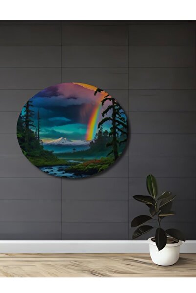 Teona Ahşap Μαγικός Δάσος, Ποταμός, Ουράνιο Τόξο, Ελαιογραφία, Ξύλινο Διακοσμ...