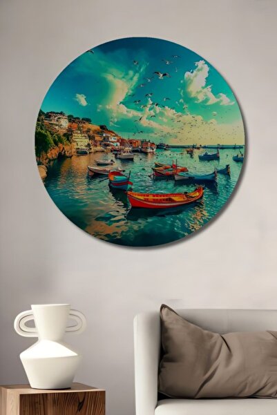 Teona Ahşap Στρογγυλό Ξύλινο Διακοσμητικό Τραπέζι με Ζωηρά Χρώματα, Σκηνικό Η...