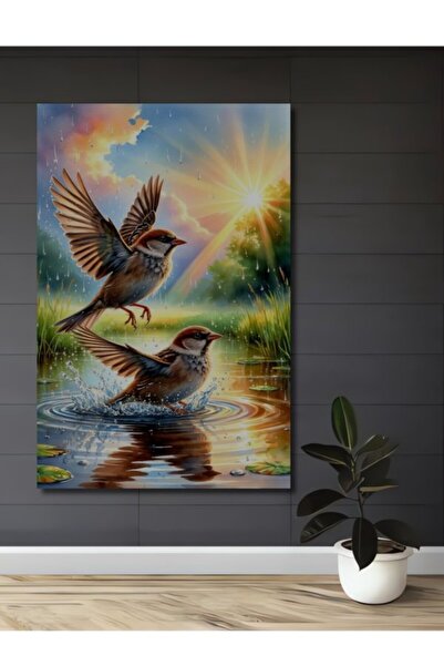 Teona Ahşap Ελαιογραφία με εμφάνιση που μοιάζει με σπουργίτια, Ξύλινο Διακοσμ...