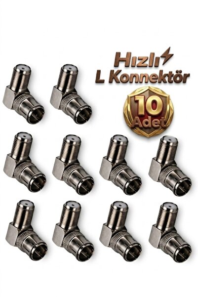 Derwell 10 Adet F Konnektör L Fiş Quick Geçişli L Tip 90 Derece F Hızlandırıcı 90 Derece Anten Başlığı Quick Fiş Için F Connektör 10 Tane Rg6 Rg5 Geçmeli Adaptör
