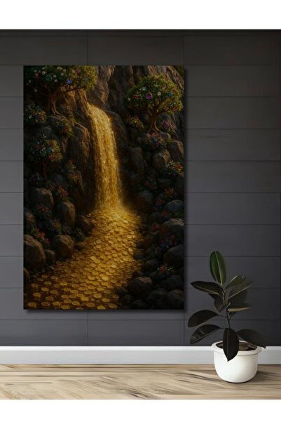 Teona Ahşap Ξύλινο Διακοσμητικό Πίνακα με Παραμυθένια Δέντρα Χρυσού Καταρράκτ...