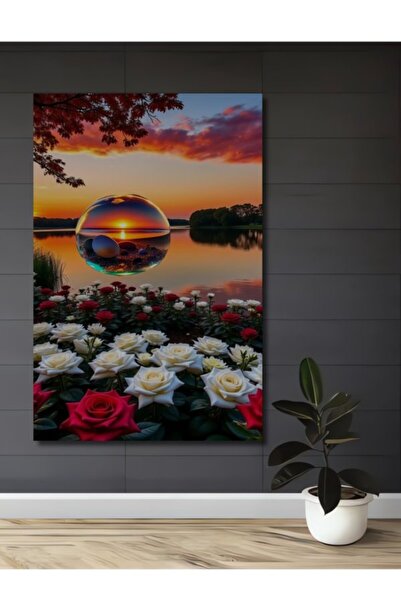 Teona Ahşap Πανέμορφο Ξύλινο Διακοσμητικό Τραπέζι με θέμα Ηλιοβασίλεμα και Αυ...