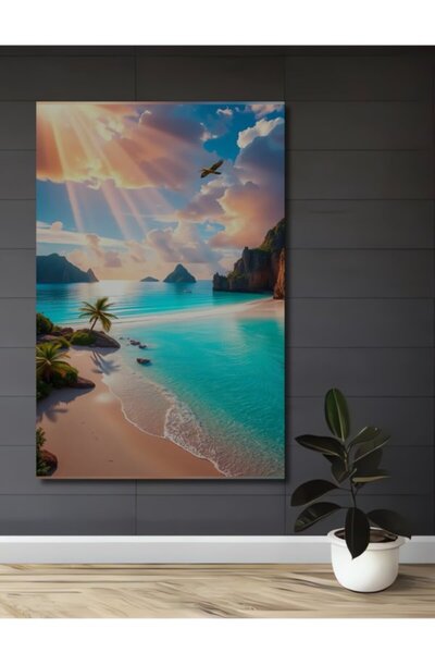 Teona Ahşap Τροπικός Παράδεισος Ηλιακά Φώτα Ελαιογραφίας με Όψη Ξύλου Διακοσμ...