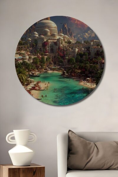 Teona Ahşap Στρογγυλό Ξύλινο Διακοσμητικό Τραπέζι με Θέμα Παραθαλάσσιο Τοπίο ...