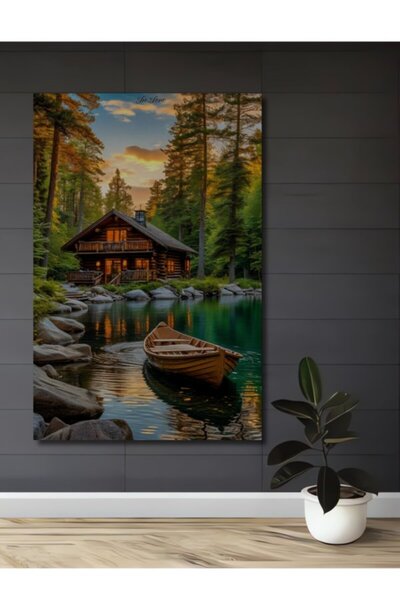 Teona Ahşap Διακοσμητικό Ξύλινο Τραπέζι Σπιτιού στην Άκρη της Λίμνης, Δάσος, ...