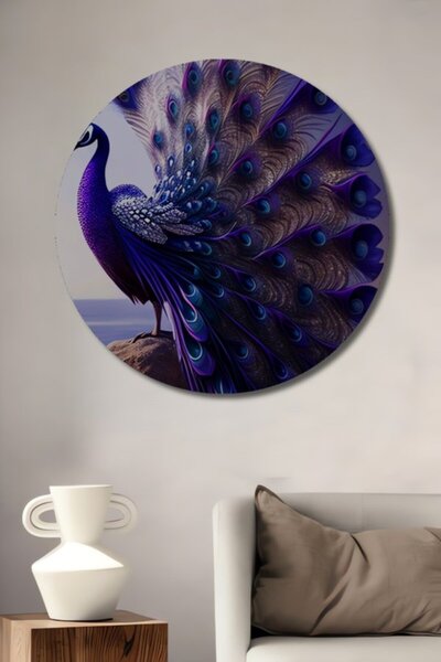 Teona Ahşap Στρογγυλό, μεγαλοπρεπές, ελαιογραφία με εμφάνιση παγώνιου, ξύλινο...