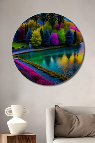 Teona Ahşap Στρογγυλό τραπέζι με διακοσμητικό ξύλινο τραπέζι με ελαιογραφία μ...