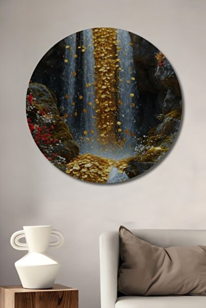 Teona Ahşap Στρογγυλός χρυσός πίνακας με ελαιογραφία με εφέ καταρράκτη, διακο...