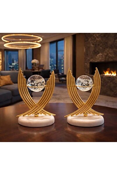STATİKA HOME Gold 2'li kanat Küre mermer ayaklı Dekoratif Obje | Modern & Şık...