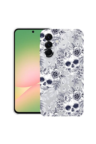 bestcase Калъф за Samsung Galaxy M56 с дизайн Череп в черно и бяло, Прозрачен...