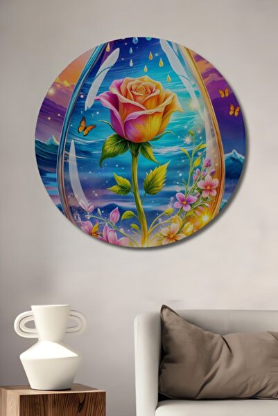 Teona Ahşap Ξύλινο διακοσμητικό τραπέζι με πολύχρωμα τριαντάφυλλα και πεταλού...