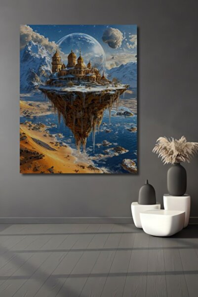 Teona Ahşap Ξύλινο διακοσμητικό τραπέζι με ελαιογραφία σε στυλ ιπτάμενου νησι...