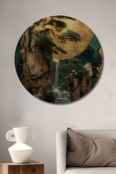 Teona Ahşap Στρογγυλό ξύλινο διακοσμητικό τραπέζι με ελαιογραφία με όψη ιαπων...