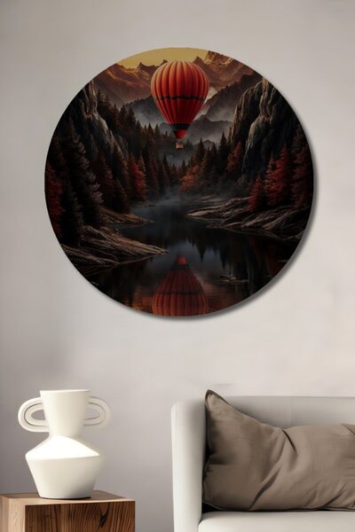 Teona Ahşap Στρογγυλό κόκκινο μπαλόνι με ελαιογραφία με θέμα το τοπίο της κοι...