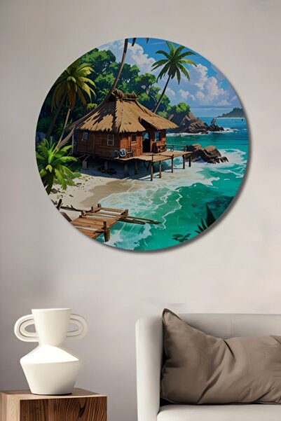 Teona Ahşap Στρογγυλό Ξύλινο Διακοσμητικό Τραπέζι Τροπικού Παραδείσου για Σπί...