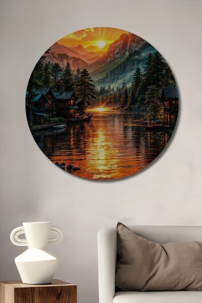 Teona Ahşap Στρογγυλό ξύλινο τραπέζι με θέα στο ηλιοβασίλεμα, ξύλινα σπίτια κ...