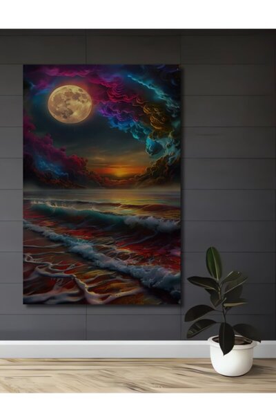 Teona Ahşap Διακοσμητικό Ξύλινο Τραπέζι με Ελαιογραφία Θαλασσογραφίας σε Χρώμ...