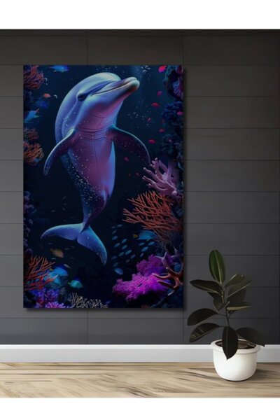 Teona Ahşap Διακοσμητικός ξύλινος πίνακας με ελαιογραφία δελφινιών που χορεύο...