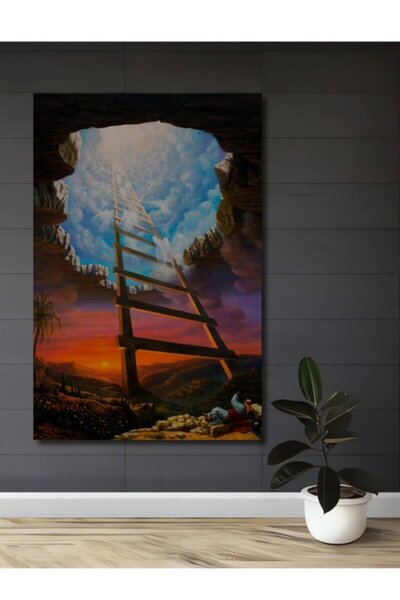 Teona Ahşap Σκάλα του Παραδείσου, Ξύλινο Διακοσμητικό Τραπέζι με Ελαιογραφία,...