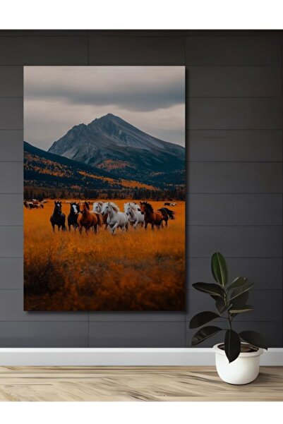 Teona Ahşap Άλογα της Ερημιάς Τρέχουν στο Δάσος Ελαιογραφία με Ξύλινη Διακοσμ...