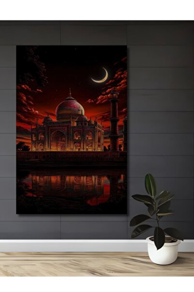 Teona Ahşap Ταζ Μαχάλ Κόκκινος Ουρανός Ξύλινο Διακοσμητικό Τραπέζι με Ελαιογρ...