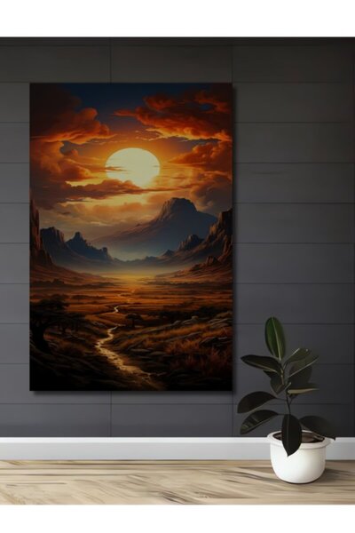 Teona Ahşap Ελαιογραφία με θέα στο κοιλάδι του ηλιοβασιλέματος, Ξύλινο διακοσ...