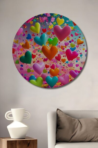 Teona Ahşap Στρογγυλό Ξύλινο Διακοσμητικό Τραπέζι με Ζωηρά Χρωματιστά Καρδιές...