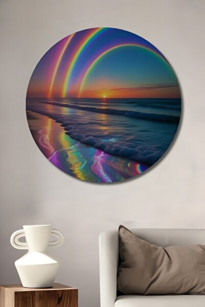 Teona Ahşap Στρογγυλό Ξύλινο Διακοσμητικό Τραπέζι με Λαμπερή Εμφάνιση Ακουαρέ...