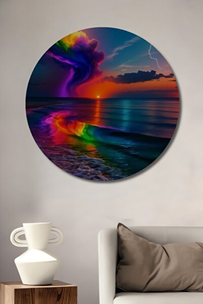 Teona Ahşap Ξύλινος πίνακας αφηρημένης τέχνης με στρογγυλό ουράνιο τόξο και ε...